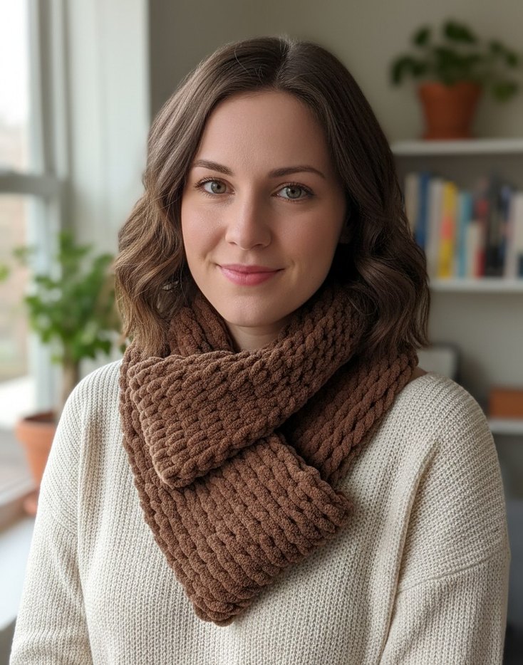 Kahverengi Puffy Örgü Atkılık - Görsel 4