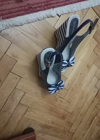 37 Beden mavi Renk Mavi Zebra Desenli Kadın Dolgu Topuklu Ayakkabı