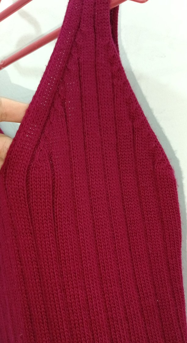 Bordo V Yakalı diz üstü Triko Elbise - Görsel 5