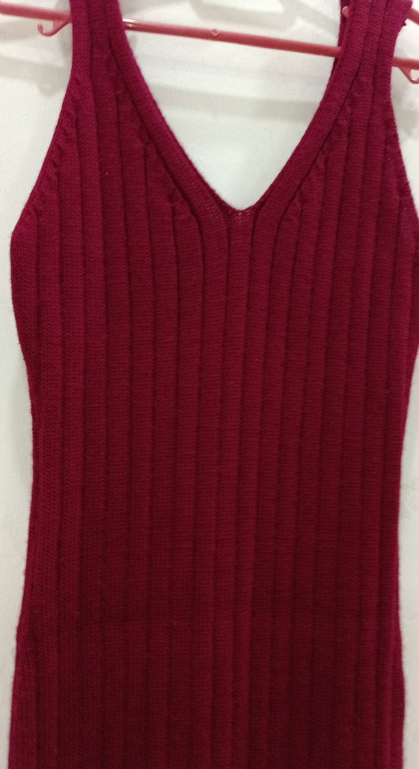 Bordo V Yakalı diz üstü Triko Elbise - Görsel 3