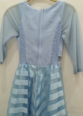 Mavi Nakışlı Uzun Abiye Elbise - Görsel 7