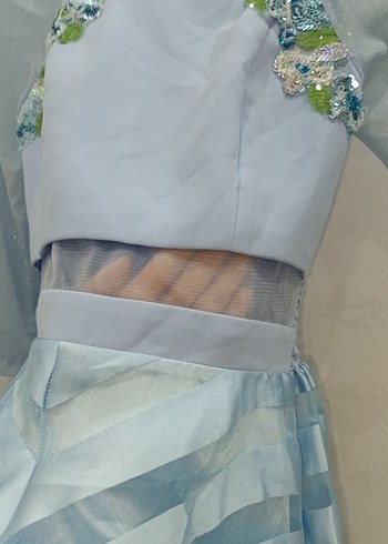 Mavi Nakışlı Uzun Abiye Elbise - Görsel 5