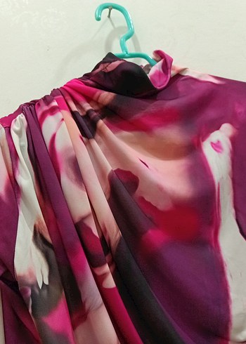 Pembe Yüksek Yakalı Uzun Kollu Drapeli Bluz - Görsel 4