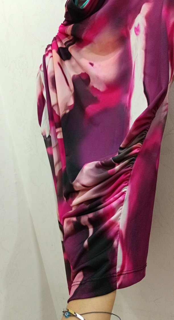 Pembe Yüksek Yakalı Uzun Kollu Drapeli Bluz - Görsel 3