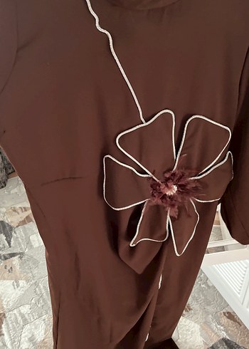 Kahverengi Nakışlı Kadın Uzun Elbise - Görsel 3