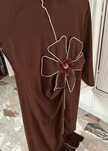 Kahverengi Nakışlı Kadın Uzun Elbise - Görsel 6