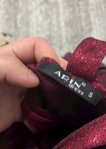 Bordo Simli Uzun Abiye Elbise - Görsel 8