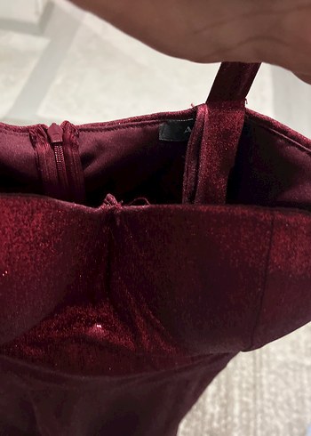 Bordo Simli Uzun Abiye Elbise - Görsel 10