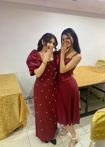 Bordo Simli Uzun Abiye Elbise - Görsel 7