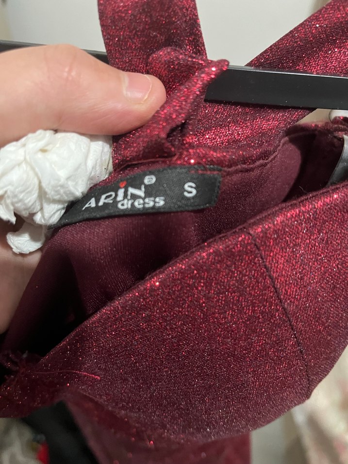 Bordo Simli Uzun Abiye Elbise - Görsel 3