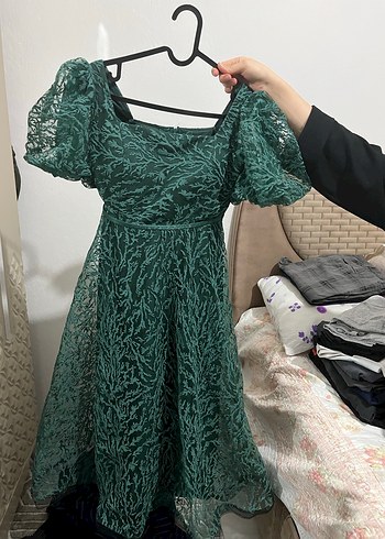 Yeşil Dantel Midi Abiye Elbise - Görsel 6