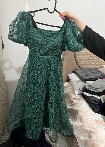 Yeşil Dantel Midi Abiye Elbise - Görsel 7