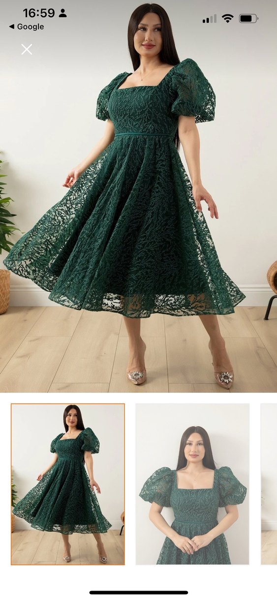 Yeşil Dantel Midi Abiye Elbise - Görsel 3