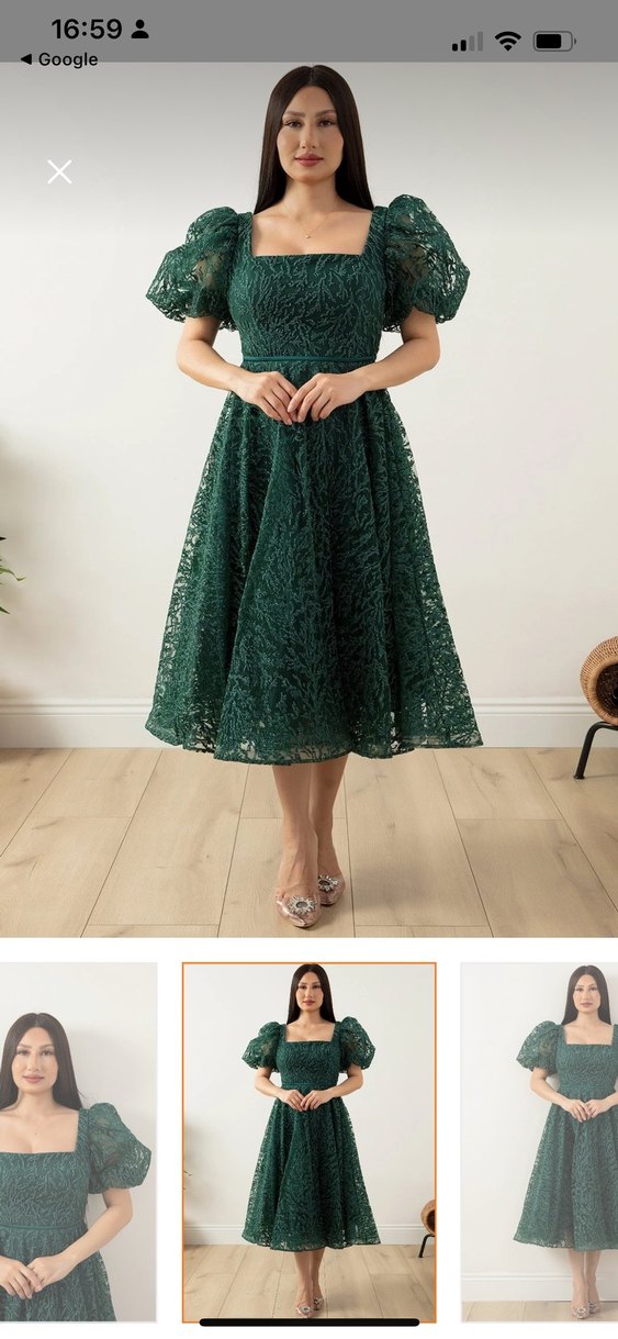 Yeşil Dantel Midi Abiye Elbise - Görsel 2