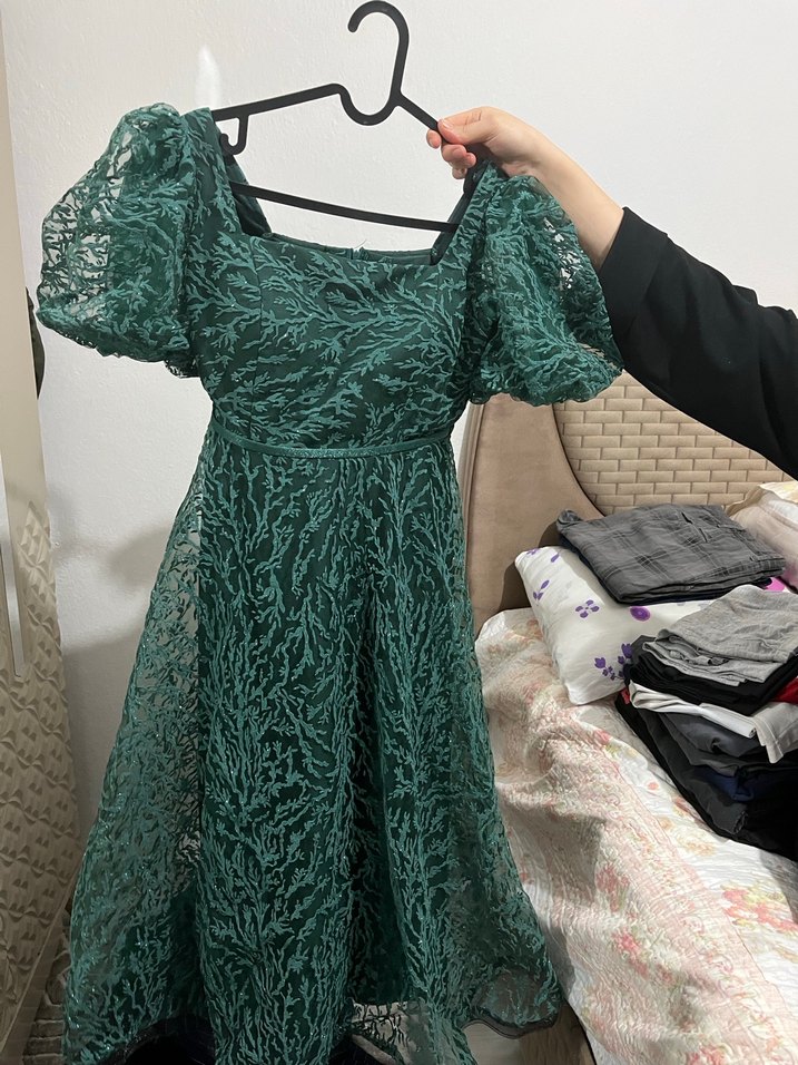 Yeşil Dantel Midi Abiye Elbise - Görsel 4