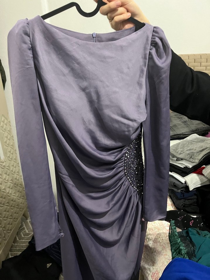 Uzun Mor Bohem Kadın Elbise - Görsel 5