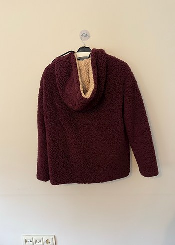 Bordo Kapüşonlu Fermuarlı Kadın Ceket - Görsel 2