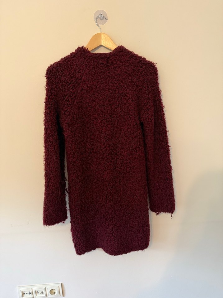 Bordo Yün Kadın Midi Hırka - Görsel 5