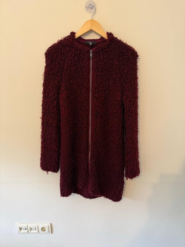 Bordo Yün Kadın Midi Hırka - Görsel 4