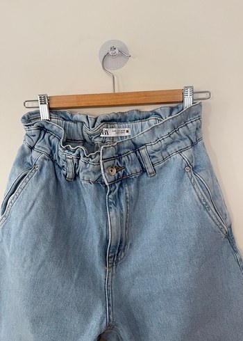 36 Beden mavi Renk Beli Kemerli Mavi Kadın Denim Pantolon