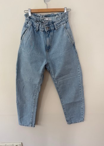 Beli Kemerli Mavi Kadın Denim Pantolon