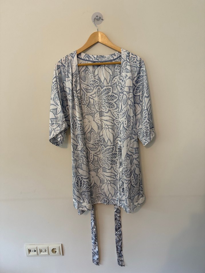 Mavi Bohem Kemerli Midi Kimono - Görsel 3