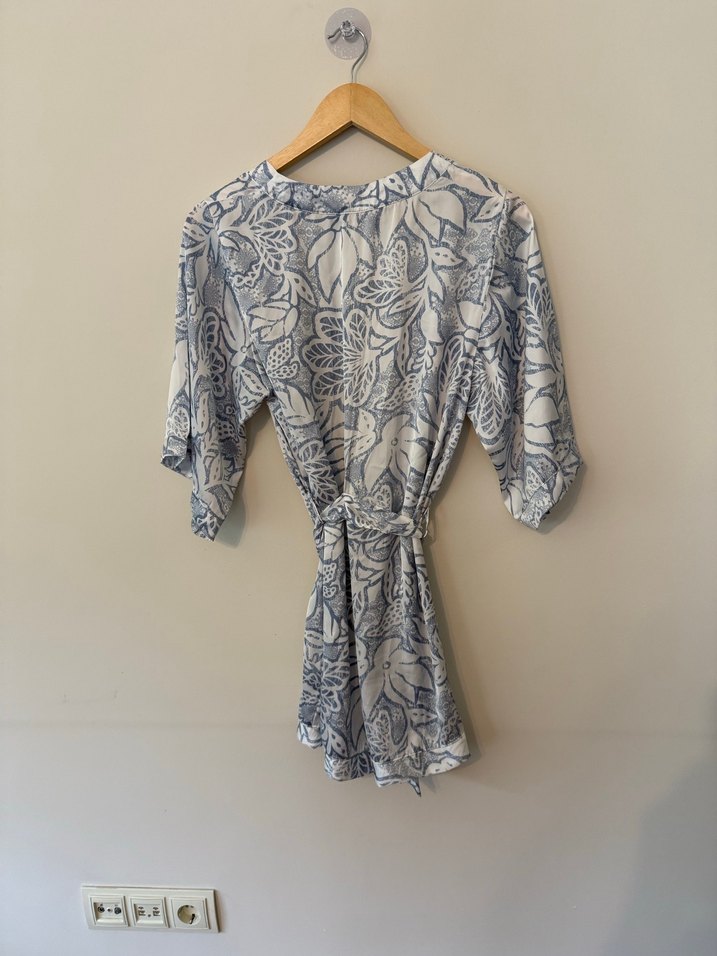 Mavi Bohem Kemerli Midi Kimono - Görsel 2