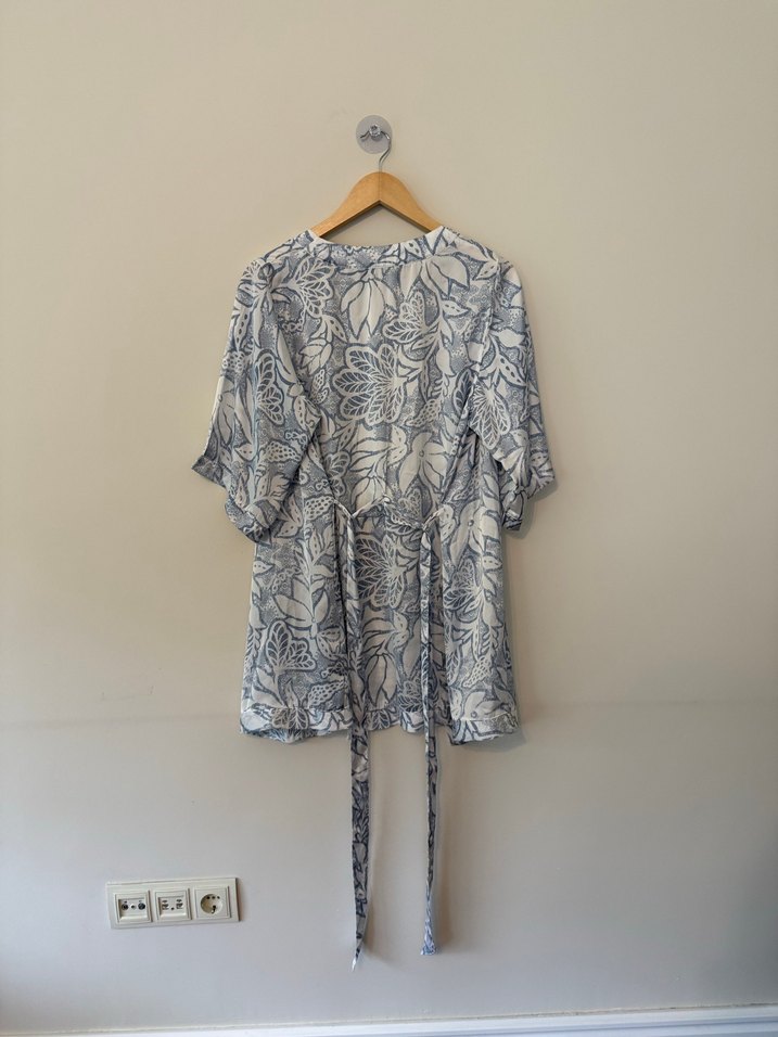 Mavi Bohem Kemerli Midi Kimono - Görsel 4