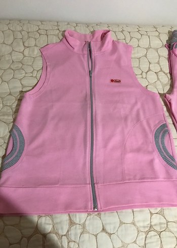 Fermuarlı Pembe Kolsuz Kız Eşofman Takımı - Görsel 3