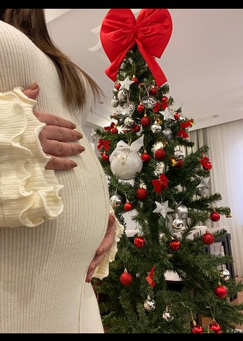 Beyaz Bohem Uzun Kollu Hamile elbise - Görsel 2