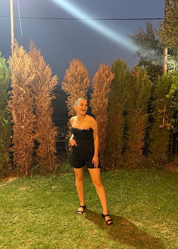 Kürk Detaylı Straplez Mini Siyah büstiyer - Görsel 2