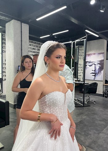 Straplez Midi A Kesim Beyaz Gelinlik - Görsel 3