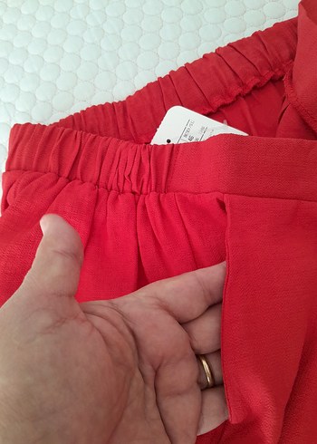 Kırmızı Hamile Keten Şort - Görsel 3