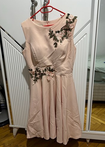l Beden pembe Renk Pembe Nakışlı Midi Abiye Elbise
