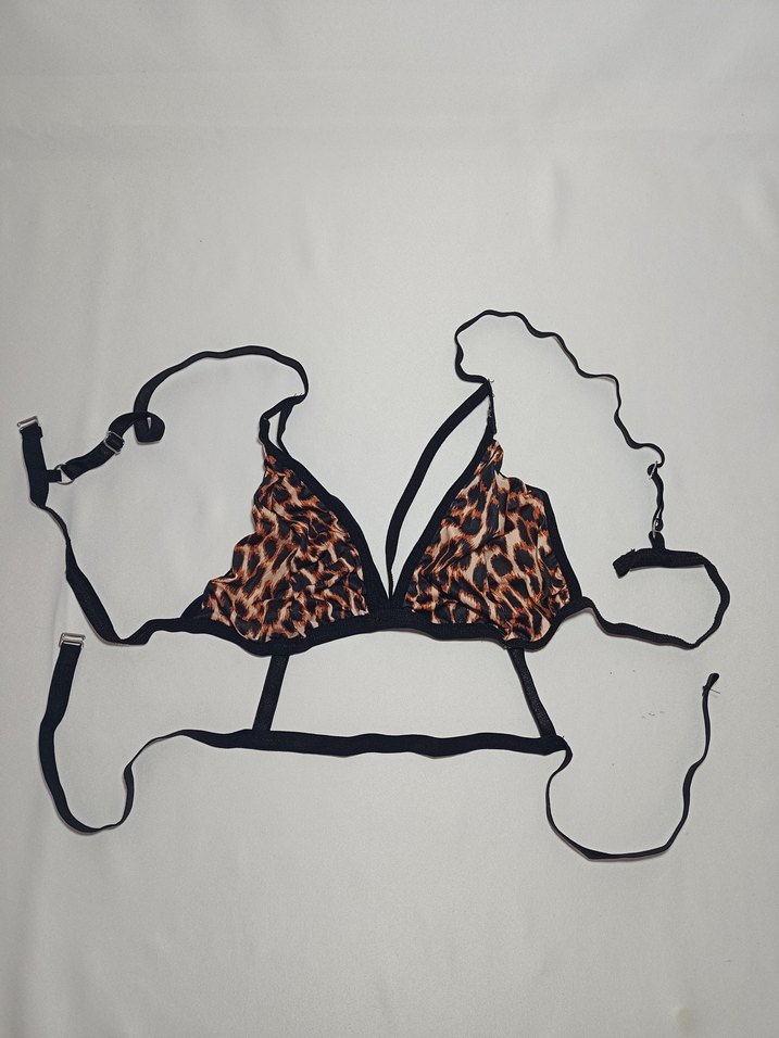 Leopar Desenli Siyah Dantel Mini Goth Bikini - Görsel 3