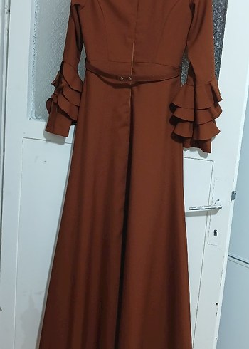 38 Beden Kahverengi Fırfırlı Hamile Midi Ceket