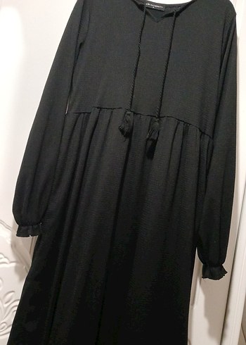 Siyah Uzun Kollu Salaş Keten Elbise - Görsel 2