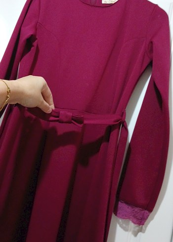 Bordo Uzun Kollu Drapeli Uzun Elbise - Görsel 4