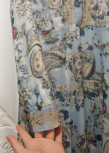 Bohem Mavi Desenli Uzun Elbise - Görsel 3