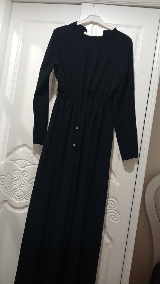 Uzun Siyah Kemerli Kadın Elbise - Görsel 2