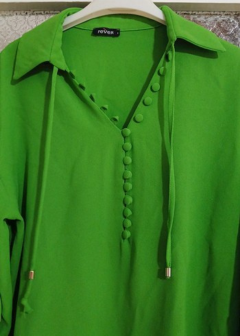 Düğmeli Yeşil Uzun Kollu Bol Kadın Gömlek - Görsel 5