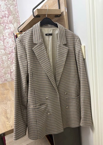 Defacto Düğmeli Kareli Midi Kadın Blazer Ceket