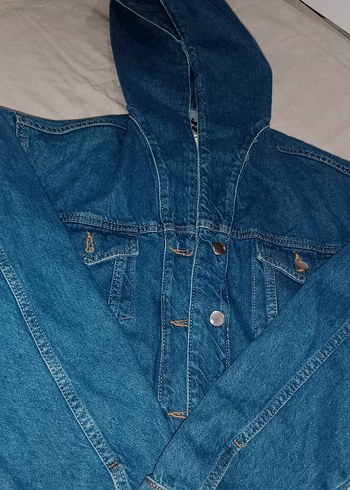 Düğmeli Mavi Kadın Denim crop Ceket