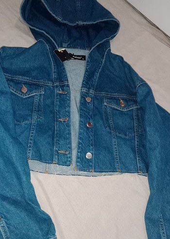 m Beden Düğmeli Mavi Kadın Denim crop Ceket