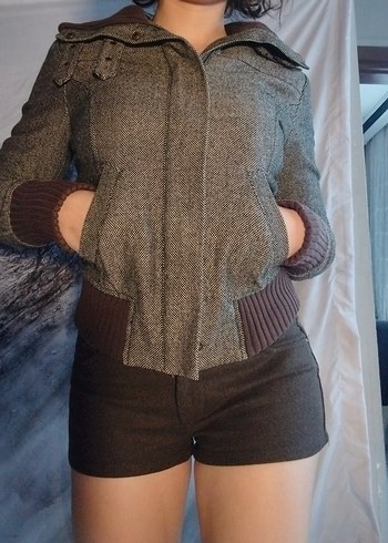 Vintage Gri Yünlü Kısa Ceket - Görsel 2