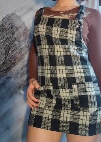 Kareli Askılı Lolita Mini Elbise - Görsel 3