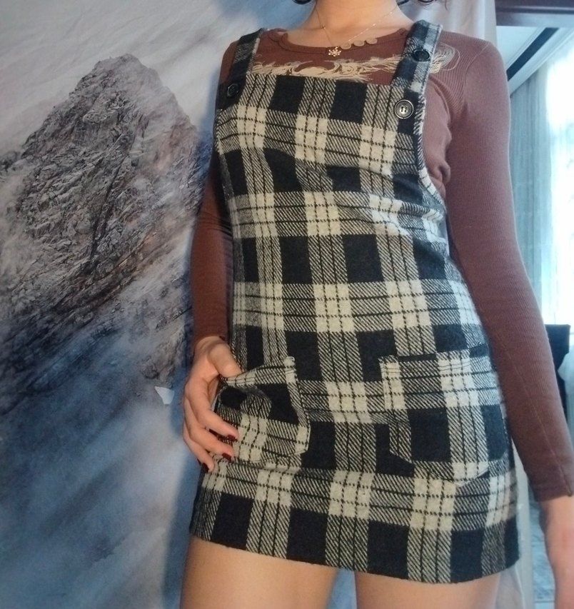 Kareli Askılı Lolita Mini Elbise - Görsel 3