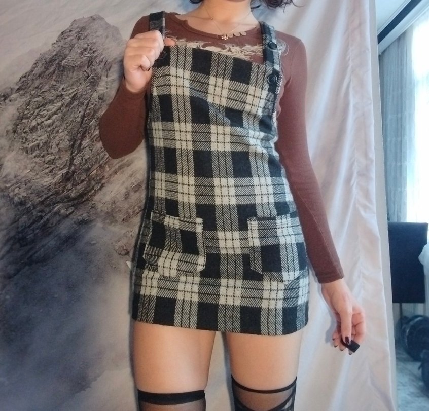 Kareli Askılı Lolita Mini Elbise - Görsel 2