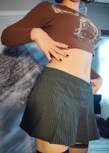 Bershka Gri Pileli Mini Etek - Görsel 3