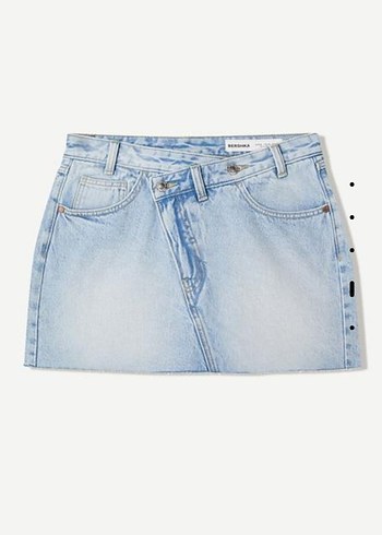 Bershka Mavi Mini Kot Etek - Görsel 4